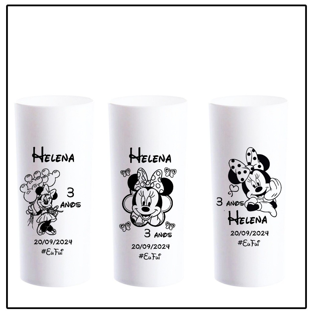Kit 100 copo personalizado Minnie Mouse para festa aniversário 15 anos long drink na promoção 350ml