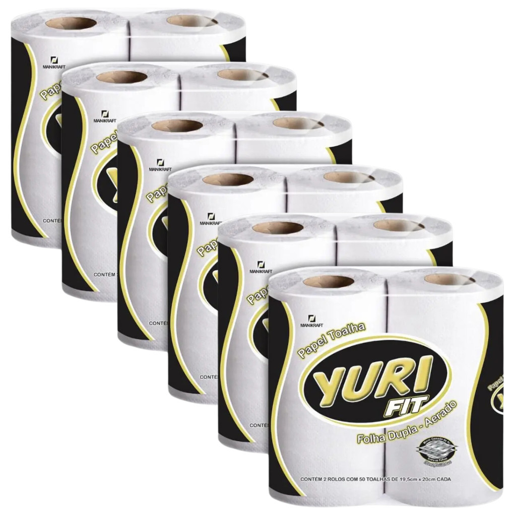 Papel Toalha Yuri Fit Folha Dupla-Aerado 12 rolos com 50 Folhas cada