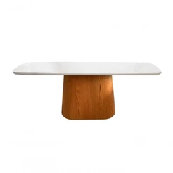 Mesa De Jantar Retangular 220x120 Cm Oval Em Madeira Branco