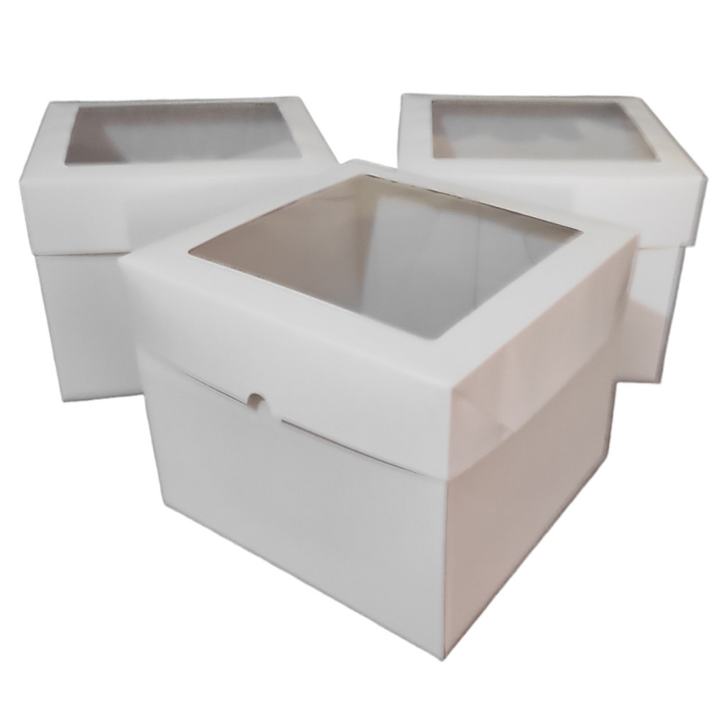 10caixas 30x30x19,5 para bolo alto papelão branco com visor