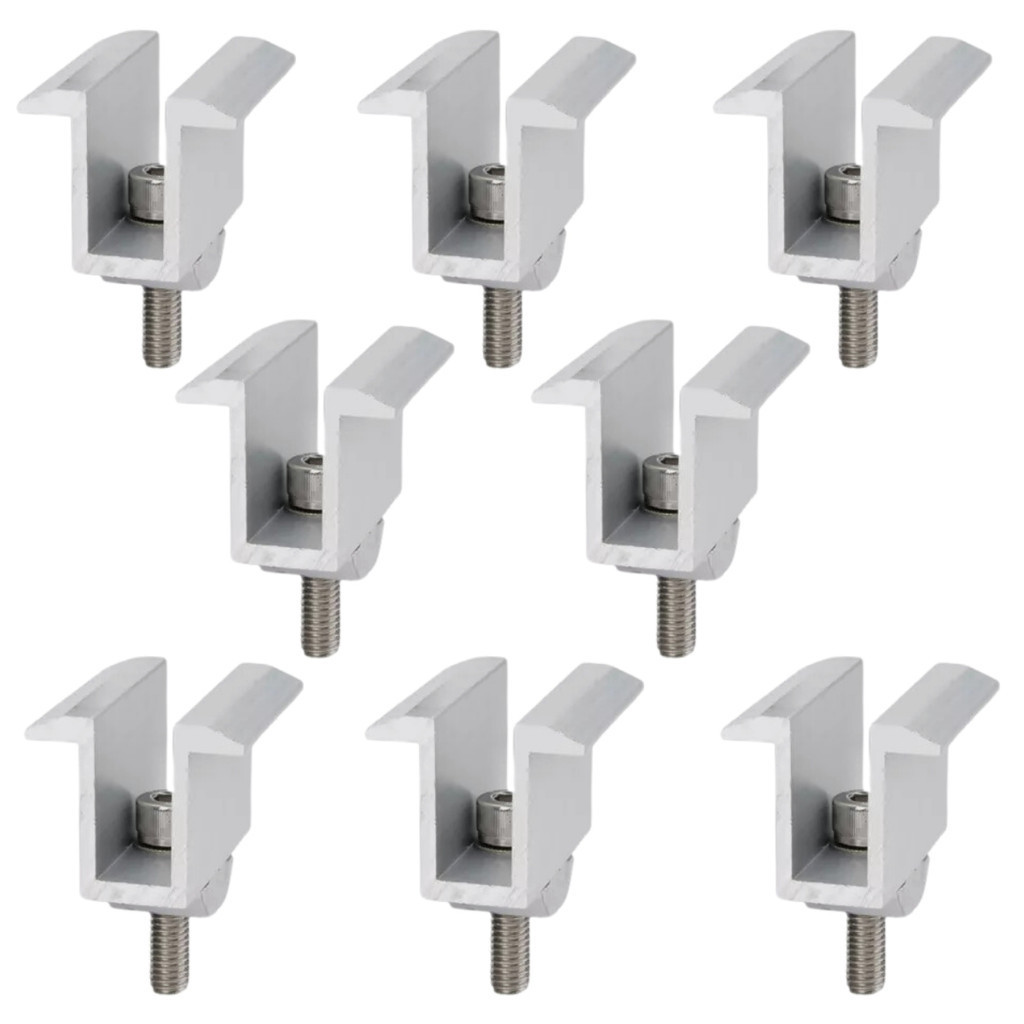 Fixador Grampo Intermediário Middle Clamp Linha C Placa Painel Solar Alumínio e Inox | Kit 08 Un