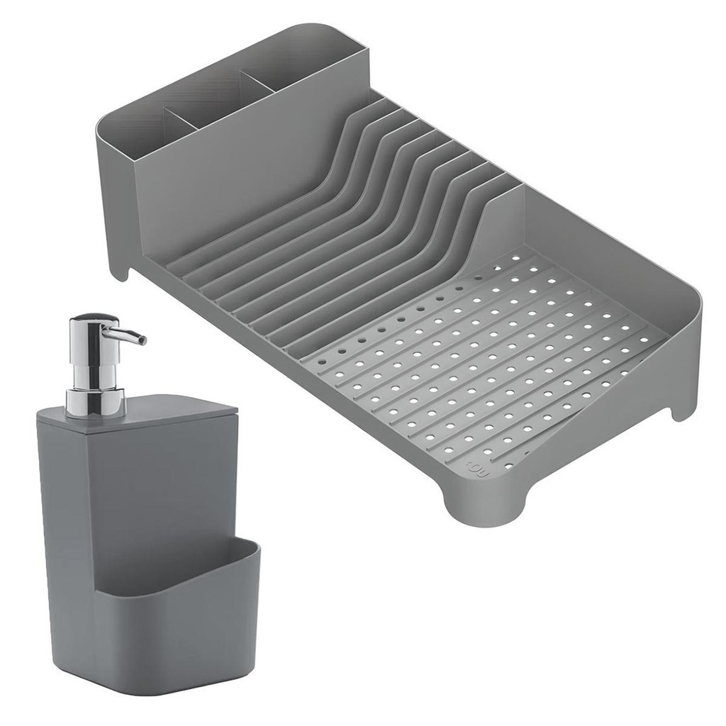 Kit Escorredor de Louças + Dispenser de Detergente Chumbo - OU em Oferta na Shopee