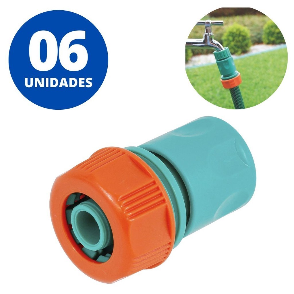 Kit 6 Engates Rápidos para Mangueira de 3/4" e 5/8" Tramontina Conector Plástico para Irrigação e Jardim Casa