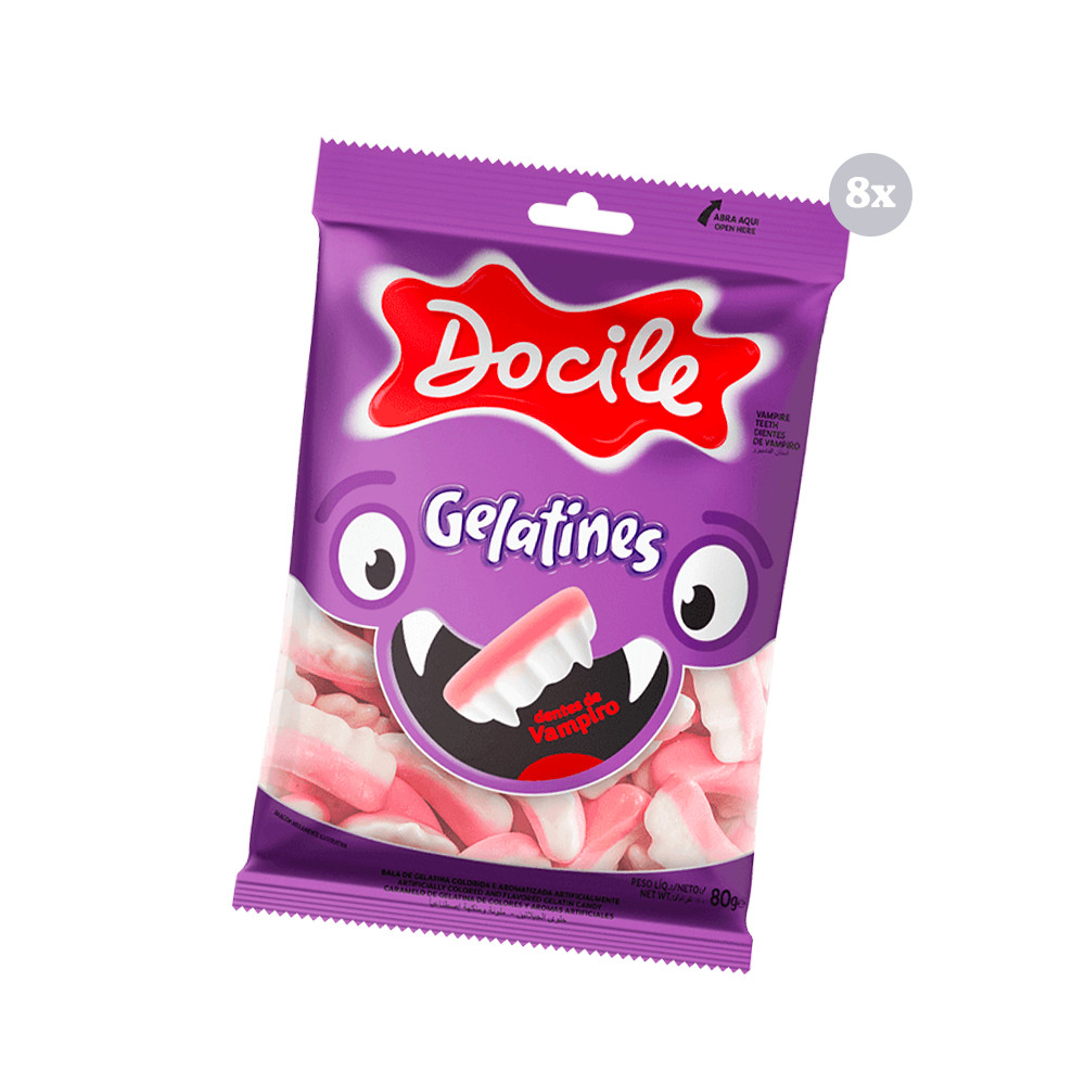 Kit com 8 Pct Gelat Bala Gummies Dentes De Vampiro Docile