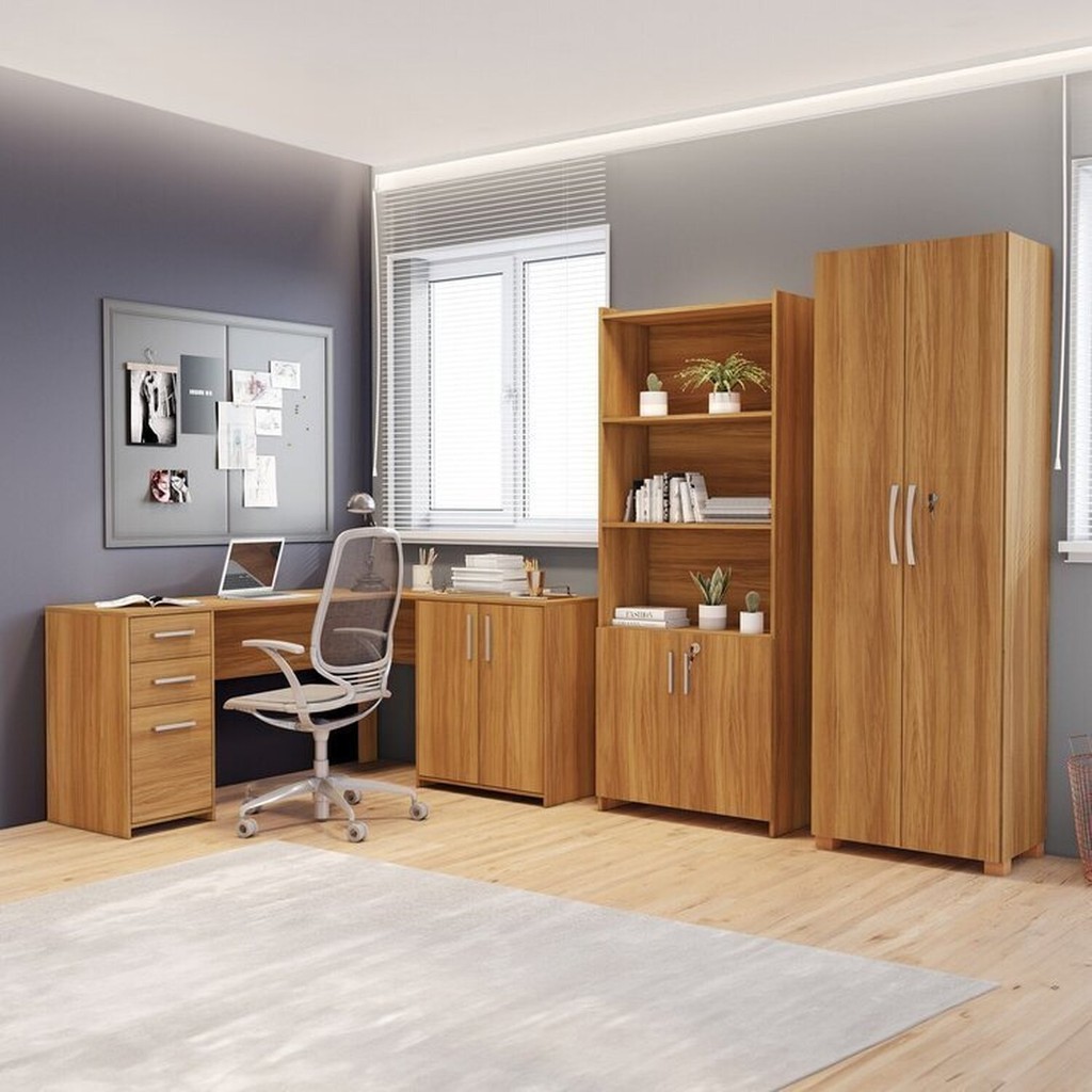 Kit 3 Peças 1 Mesa em L 2 Gavetas 3 Portas 2 Armários Espresso Móveis Freijó - Home & Living