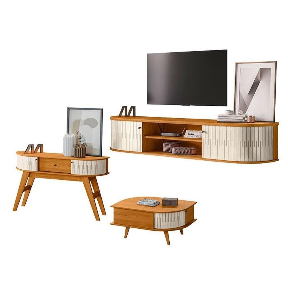 Rack Bancada Suspensa Algarve Com Aparador Estoril E Mesa De Centro Indianápolis Cinamomo Off White - Madetec em Oferta na Shopee