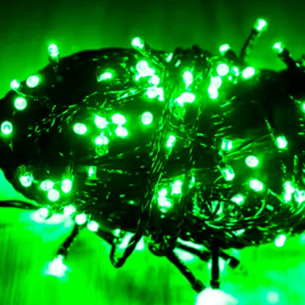 Cordão 100 Led Fixo 220v 10M A Prova D'Agua com Fio Colorido Azul, Vermelho ou Verde Fio Colorido