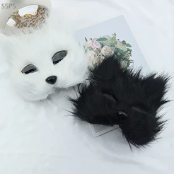 [SSPS] 1 Peça Fantasia De Festa De Cosplay De Halloween Acessórios DIY Máscara De Raposa Falsa Peluda Meia Face Animal S