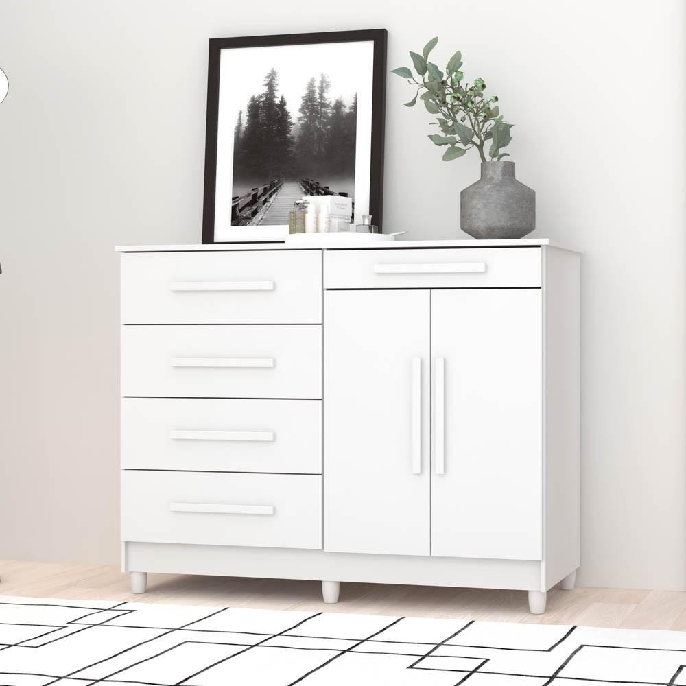 Cômoda para Quarto com Sapateira 2 Portas 4 Gavetas Lírio V02 Branco - Mpozenato em Oferta na Shopee