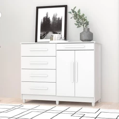 Cômoda para Quarto com Sapateira 2 Portas 4 Gavetas Lírio V02 Branco - Mpozenato