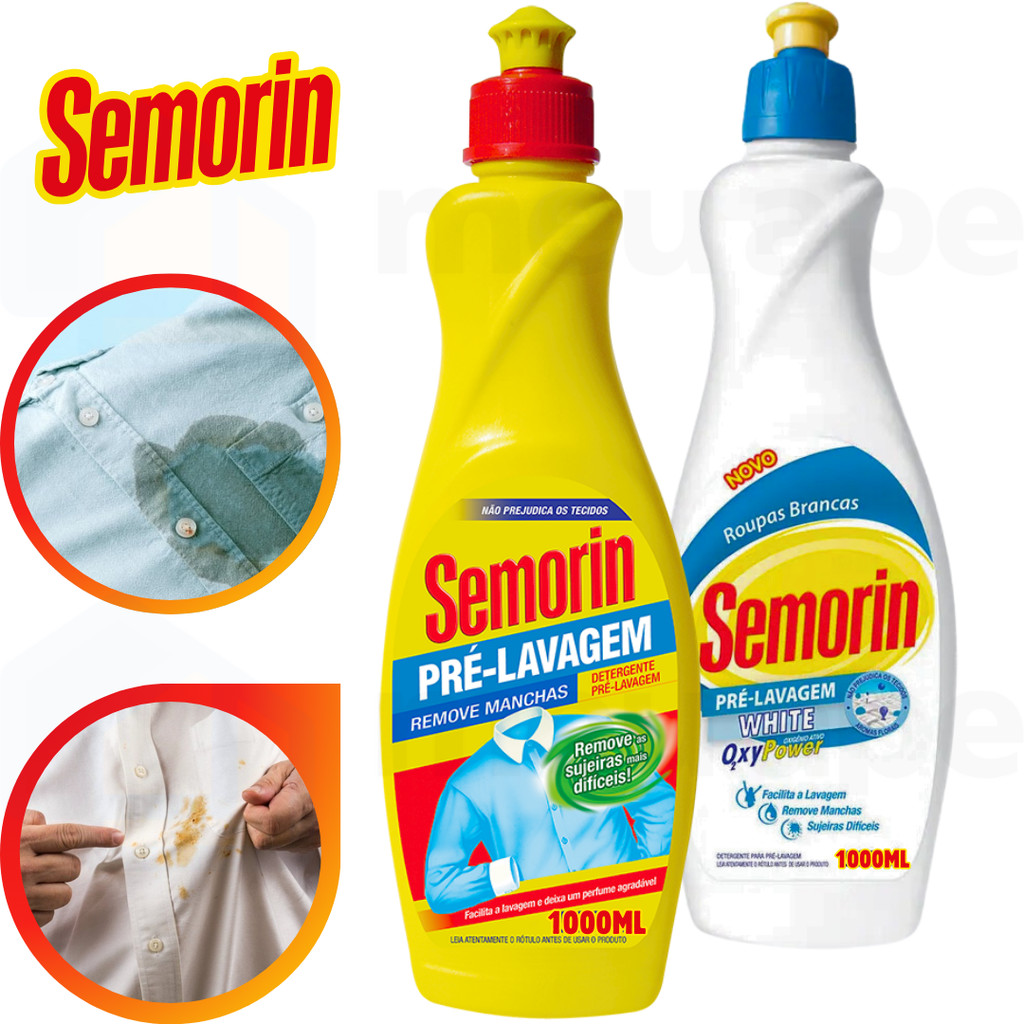 1 Litro Tira Manchas Detergente Pré-Lavagem Removedor Manchas Gordura Roupas Brancas Tecido Semorin