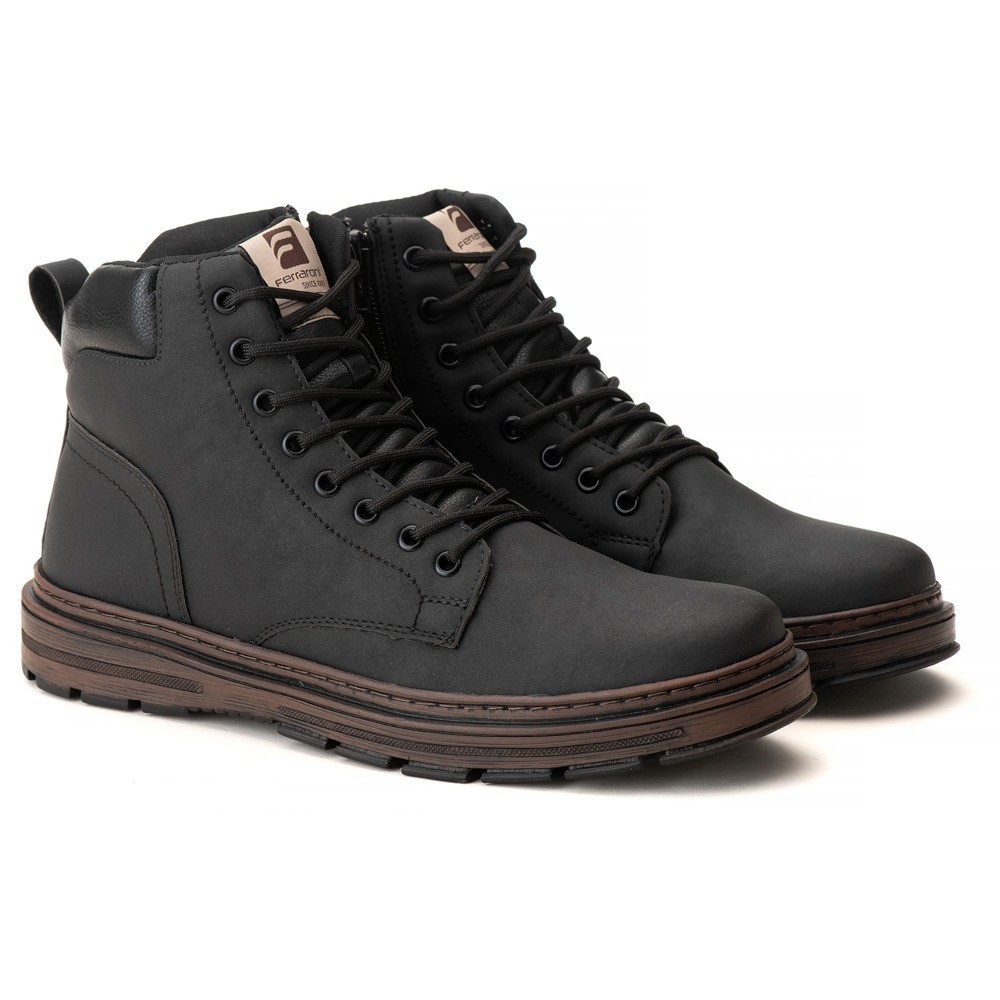 Bota Coturno Masculino De Couro Eco Para Trabalho Solado de Borracha Costurado