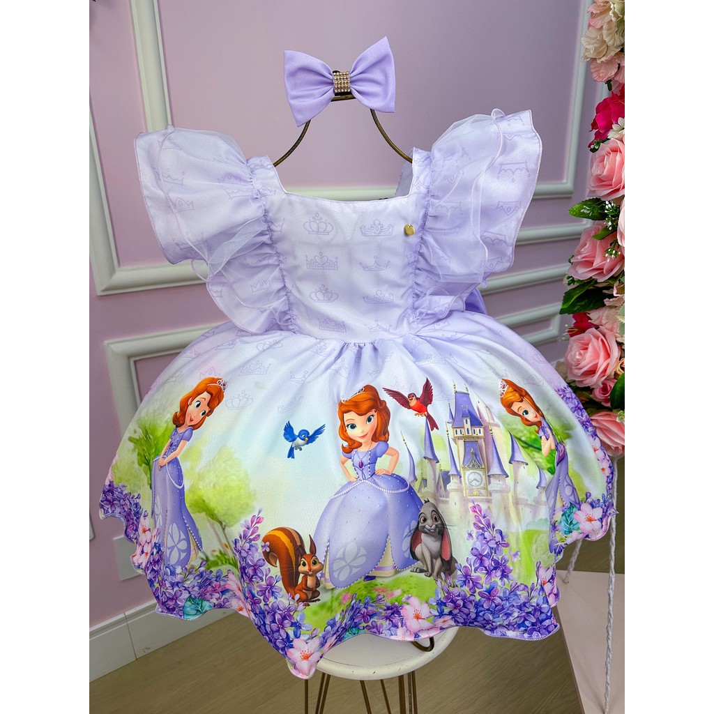 Vestido Temáticos Kids Princesa Sofia Infantil Juvenil Festa Casual Menina Dia a Dia Feminino Verão Elegante Aniversário Confortável Delicado Fofo Rodado Moderno Princesa Luxo Sofisticado