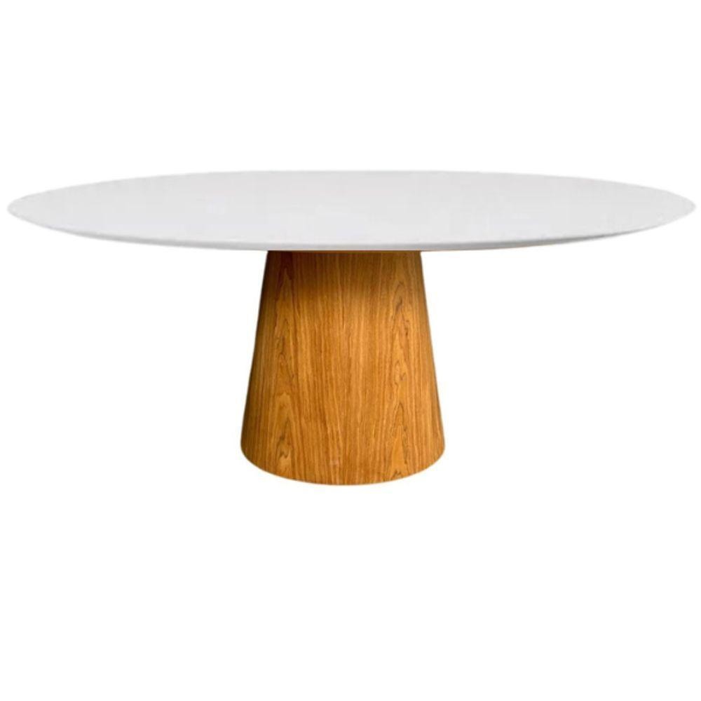 Mesa De Jantar Cone Oval 137x90 Cm Tampo Laca Branca Base Freijó Cor Marrom em Oferta na Shopee