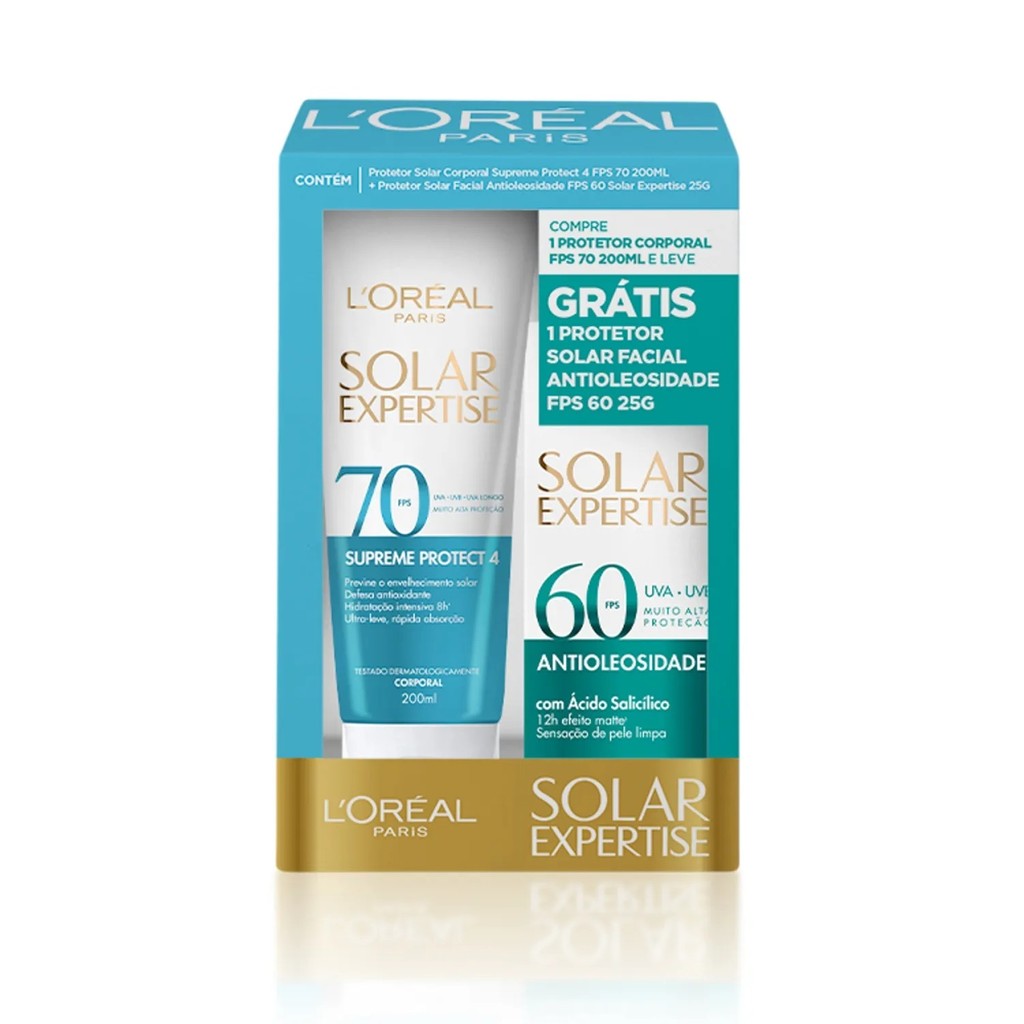 PROTETOR SOLAR EXPERTISE CORPO FPS70 + FACIAL ANTIOLEOSIDADE FPS60 LORÉAL PARIS - Beauty