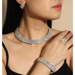 Conjunto De Brincos E Pulseira E Colar Com Pingente Em Cobre Feminino Para Casamento/Noiva