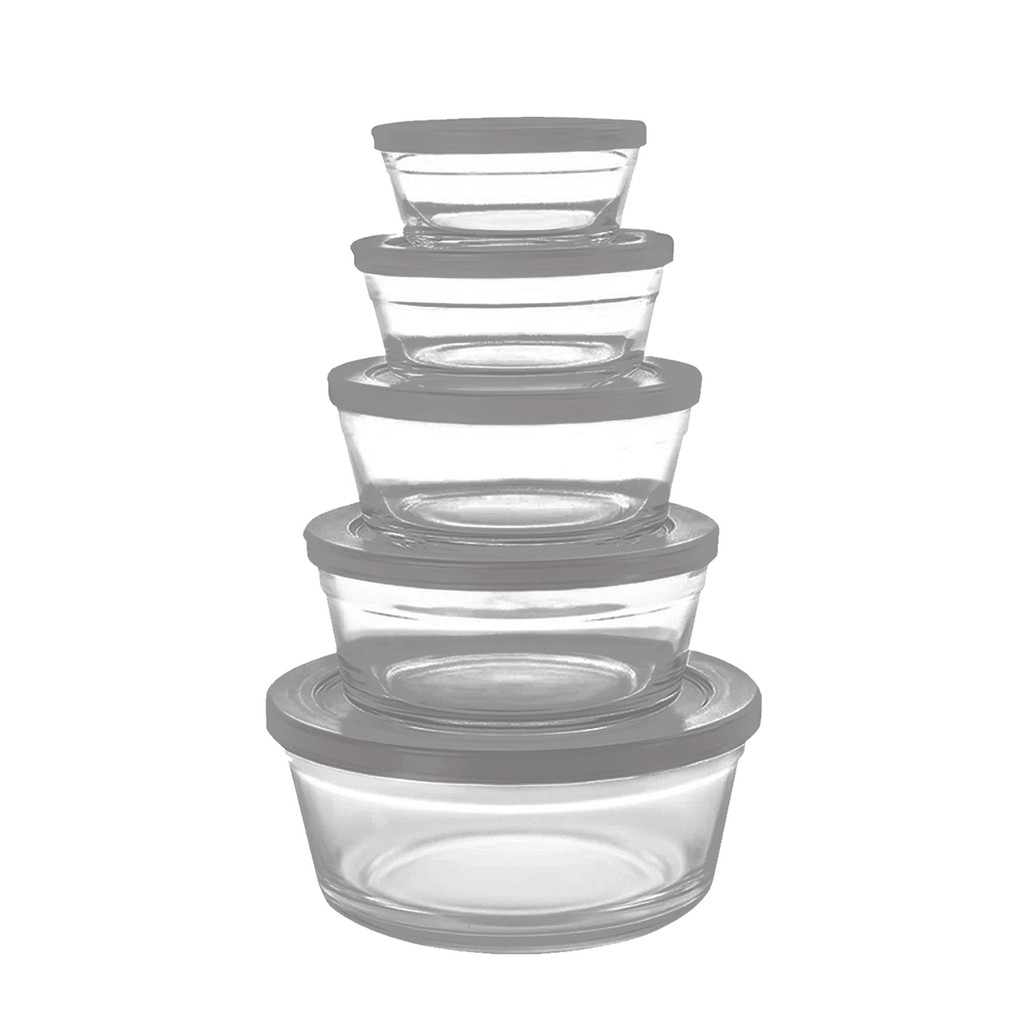 Conjunto de 5 tigelas de vidro com tampa para armazenamento de alimentos - Home & Living