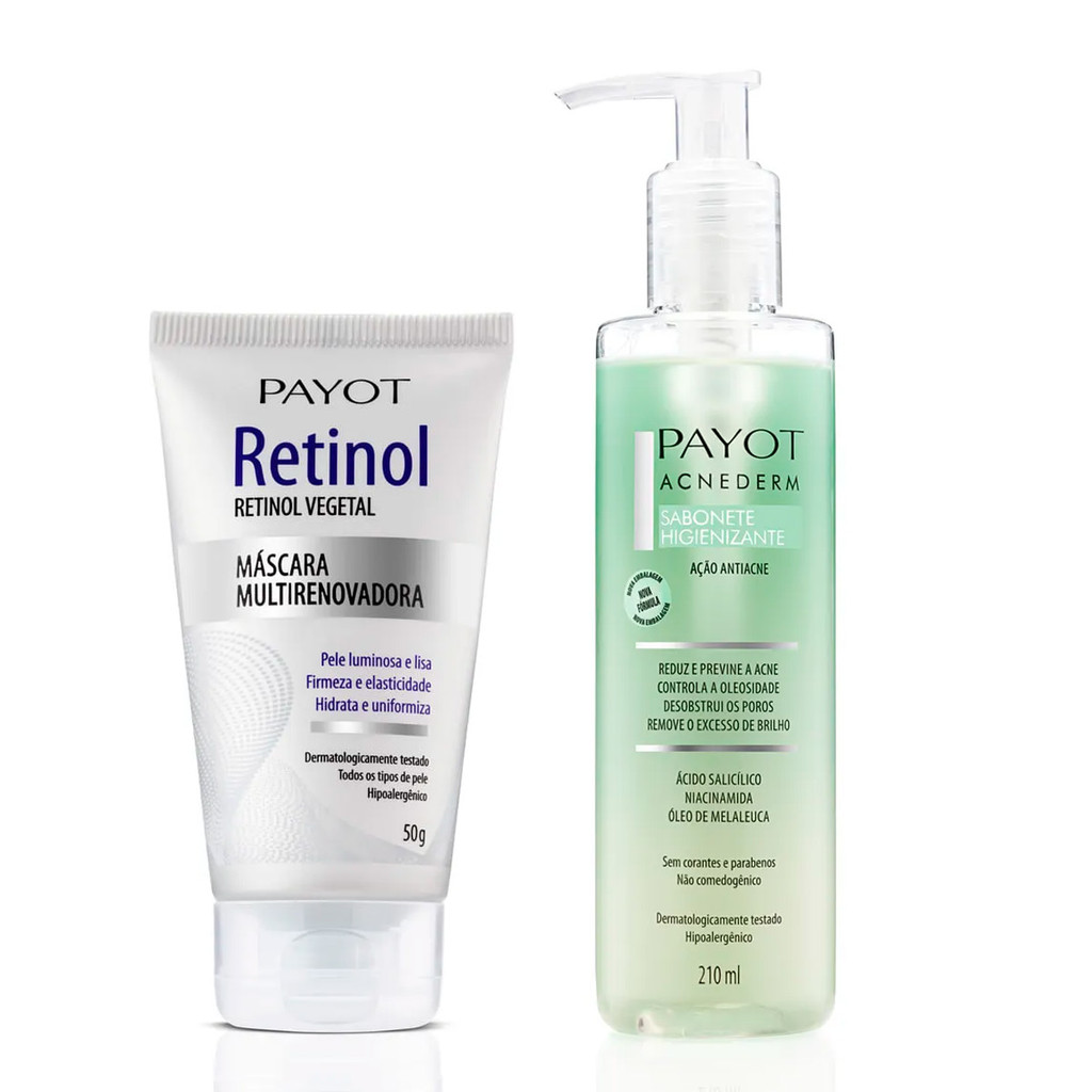 Kit Sabonete Líquido Facial Acnederm + Máscara Retinol Multirenovadora Payot