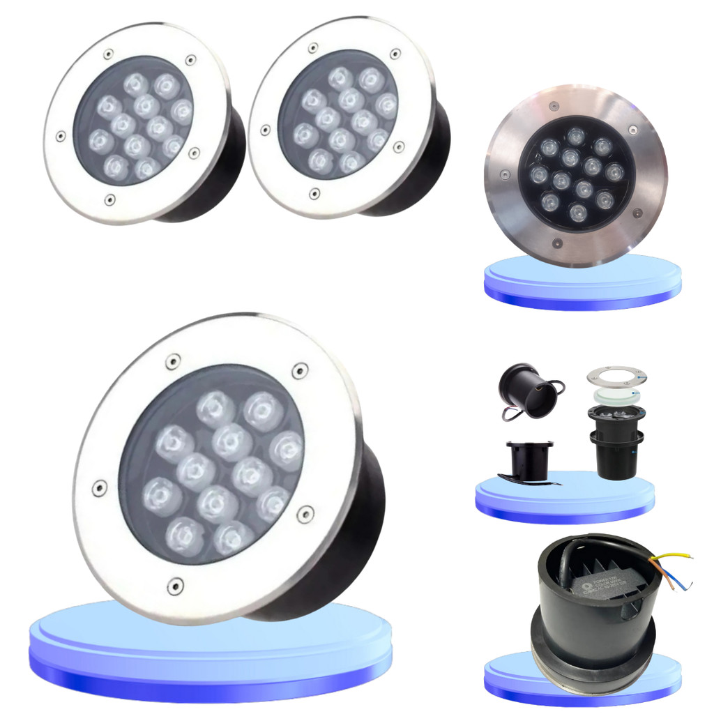 Kit 2 Balizador Spot Led Chão Piso Jardim 12W Embutir Blindado Solo Frio/Quente/Verde Bivolt 110v-220v