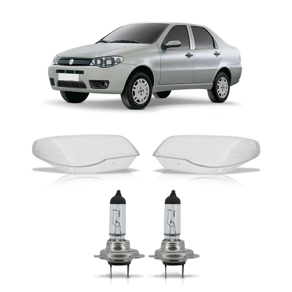 Kit Siena Fire 2011 2012 2013 Par Lente do Farol + Par Lâmpada Halógena H7 em Oferta na Shopee