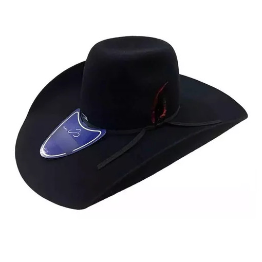 Chapéu Pralana Preto Biplay Pena Vermelha Country Aba 13 Gr
