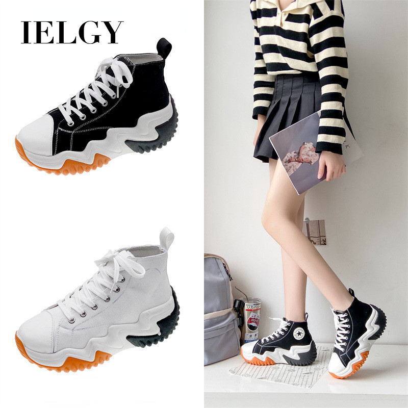 Detalhes do IELGY Plus Size Plataforma Sapatos De Lona De Cano Alto Feminino Verão Versátil Athleisure