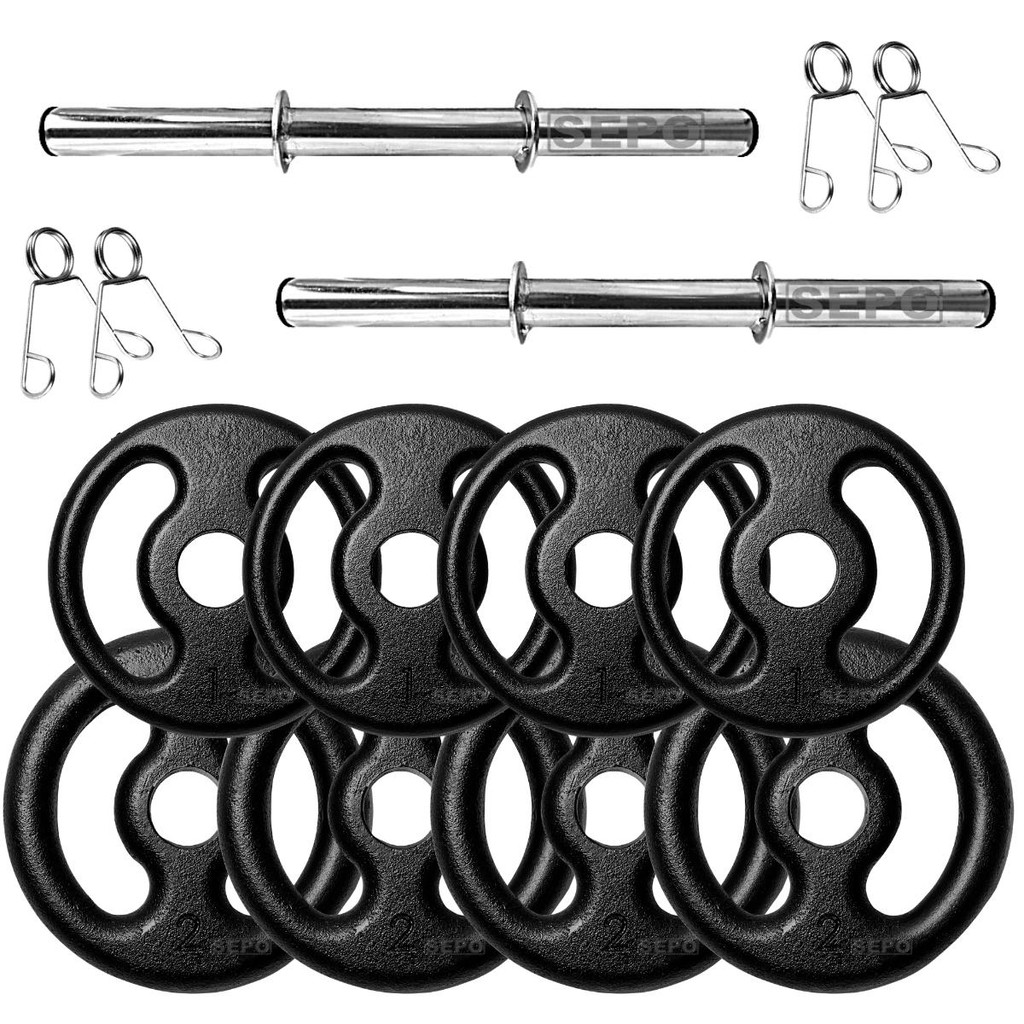 Kit Halteres De Ferro 12kg de Anilhas e Barra 40cm Halter 6 Kg o par