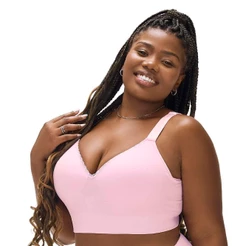 Sutiã Comfort Plus Size Com Bojo e Renda Sem Costura Rosa Balé