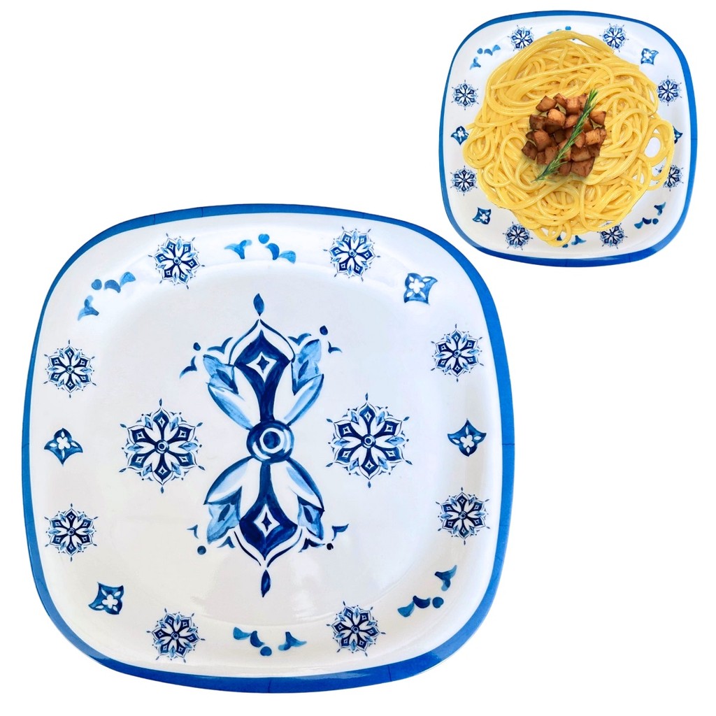 Prato Raso 28cm Melamina Quadrado Louça Leve Mesa Posta