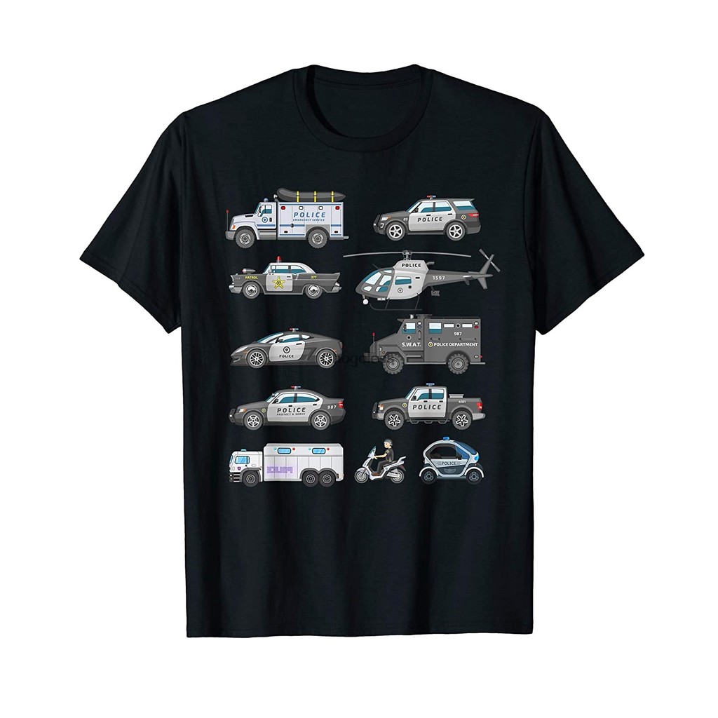 Coleção Engraçada De Carros De Polícia De Veículos Policial Camiseta Legal De Caminhão SWAT