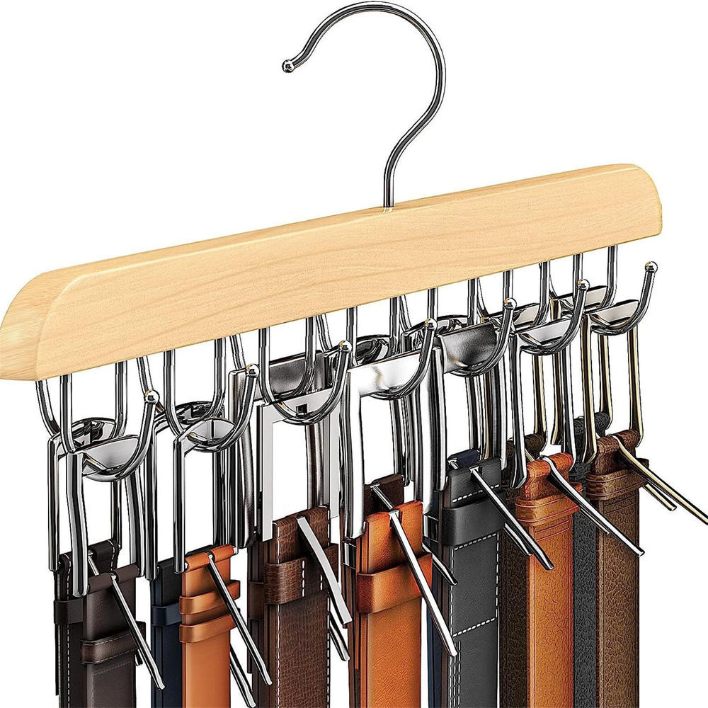 Cabide De Cinto Para Armário , Acessórios De Rack De Madeira Resistente Com 14 Ganchos Organizador E Armazenamento