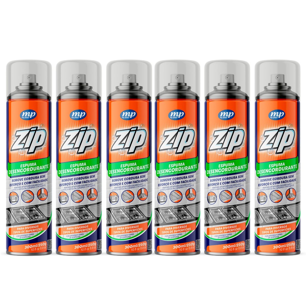 Kit 6 Espuma Desengordurante Zip Clean 300Ml - My Place em Oferta na Shopee