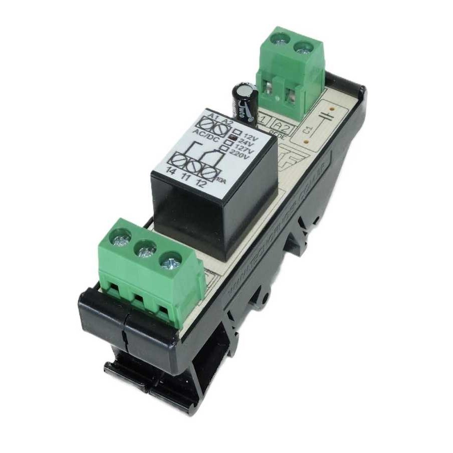 RELE ACOPLADOR INTERFACE BORNE SIMPLES 220VAC 15A PAINEL AUTOMAÇÃO CONTATO REVERSÍVEL TRILHO DIN