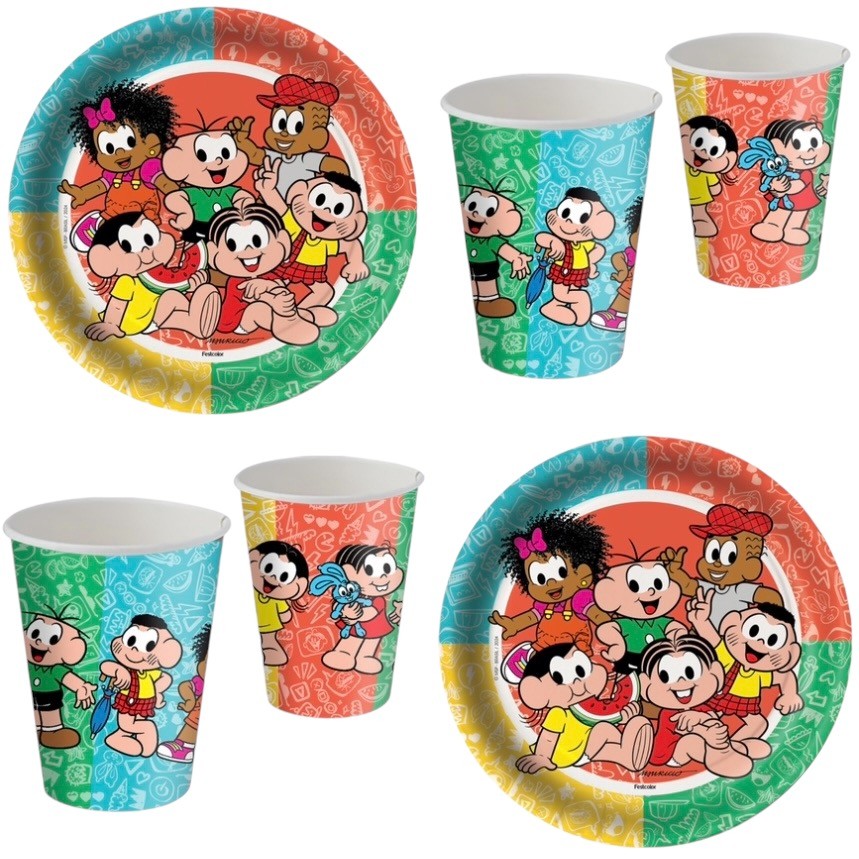 Kit Festa TURMA DA MONICA 8 Pratos + 8 Copos Descartável 200 Ml Papel - FESTCOLOR em Oferta na Shopee