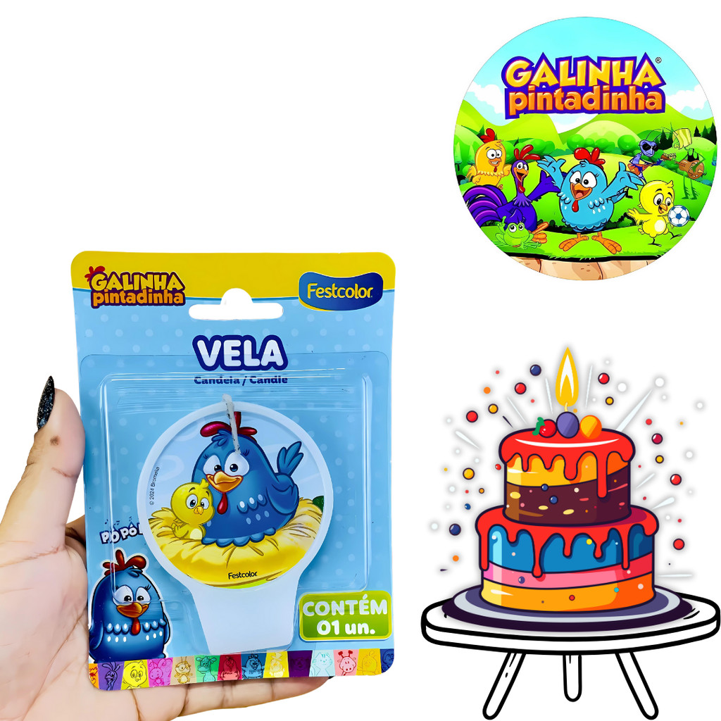 VELA  GALINHA PINTADINHA FESTCOLOR em Oferta na Shopee
