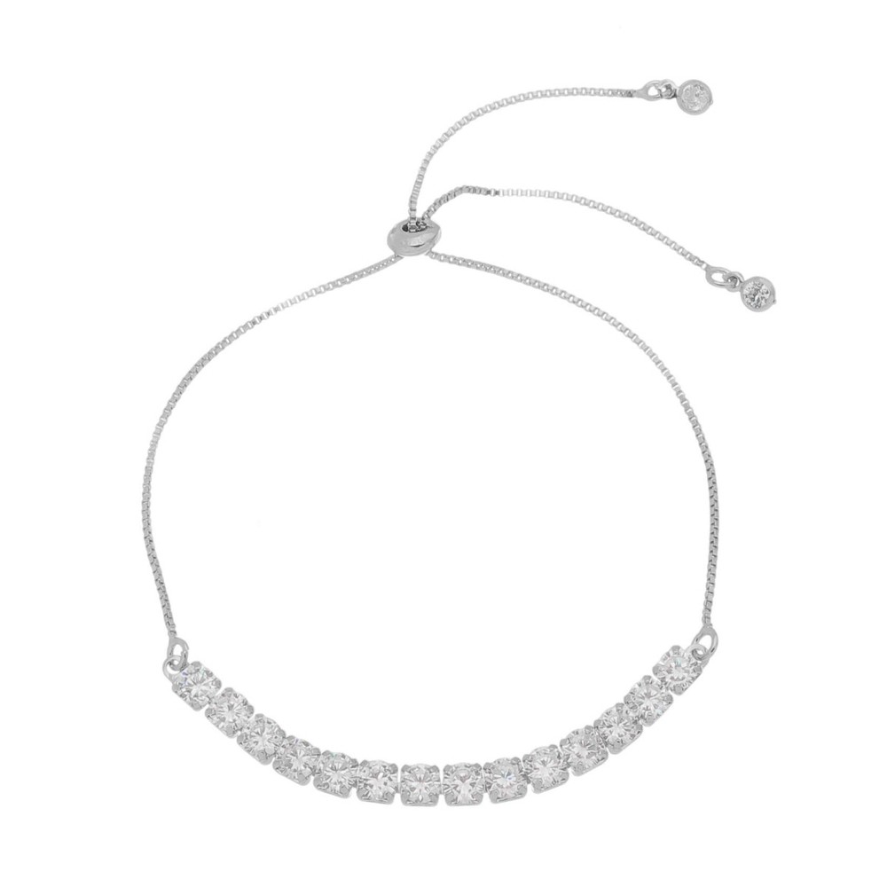 PULSEIRA AJUSTÁVEL FOLHEADA EM RÓDIO BRANCO RIVIERA CHIARA ZIRCÔNIA MÉDIA CRISTAL PIUKA