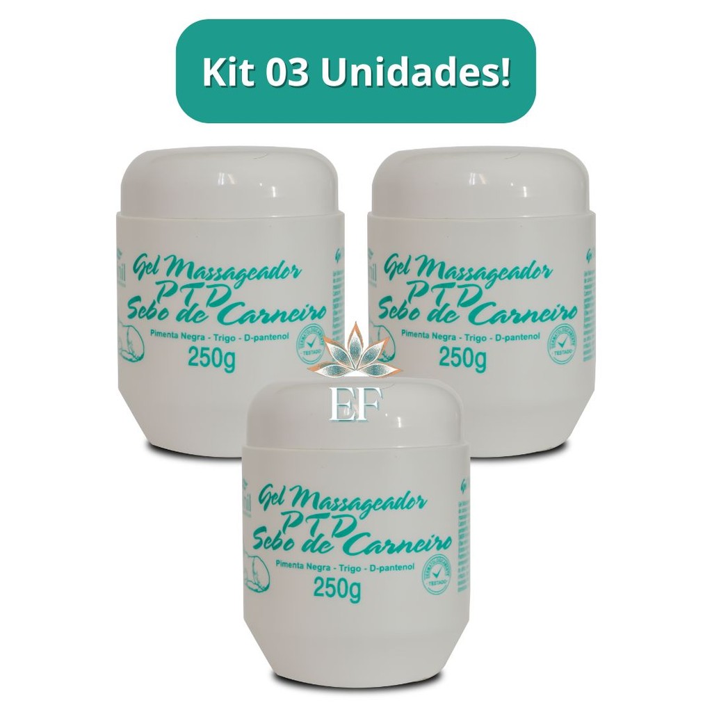 Kit 3 Unidades Gel Massageador PTD Sebo de Carneiro 250g APINIL