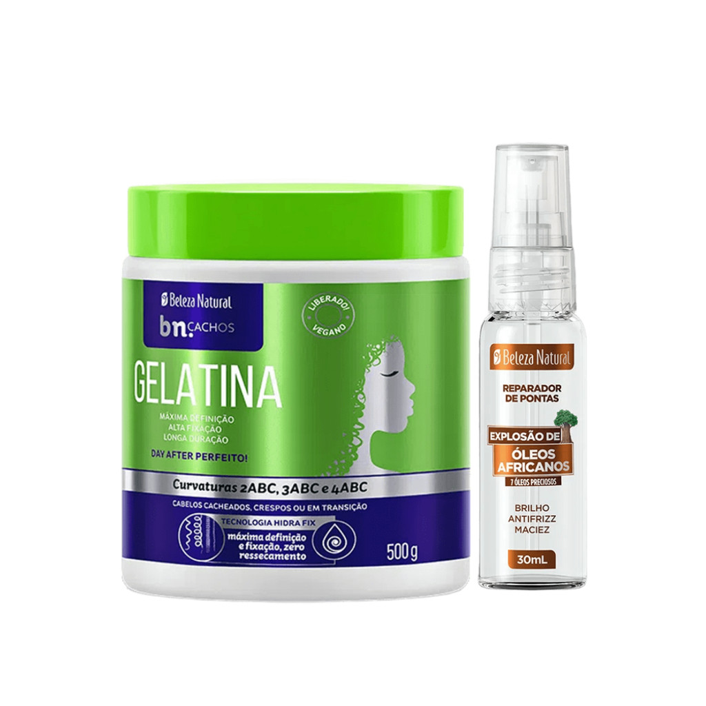 Kit Para Finalização Beleza Natural Gelatina Hidra Fix 500g + Reparador de Pontas 30ml em Oferta na Shopee