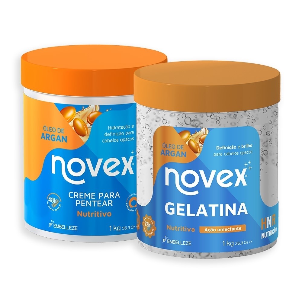 Kit Novex Óleo de Argan Gelatina 1KG + Creme Para Pentear 1KG em Oferta na Shopee