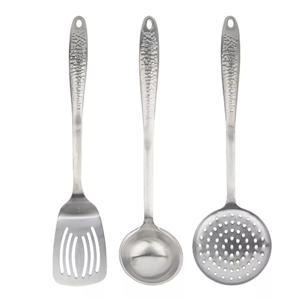 Jogo Utensilios Cozinha 3 peças Cabo em Aço c/ Alça Nylon