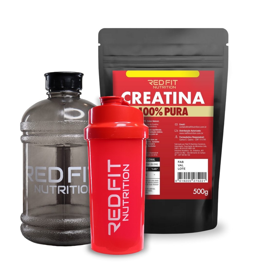 Creatina Monohidratada 150g 250g 500g 1Kg Shaker Red 600ml Gallon Black 1,8L - 100% Pura Matéria-Prima Importada