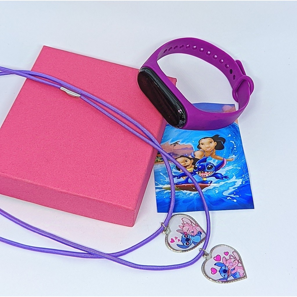 Kit Relógio Infantil Menina Digital Led Silicone Esporte + Colares Duplo Amizade Colar Best Friends Amigas com Pingente