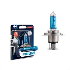Lâmpada Moto Halógena H4 Crystal Vision Philips 55W 12V