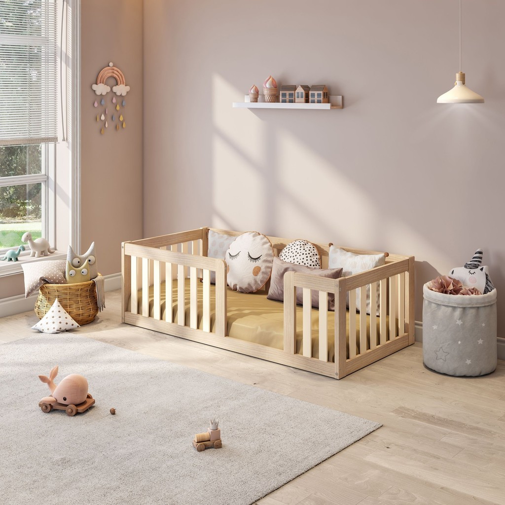 Mini Cama Montessoriana com Grade Giulia Casatema Natural - Mom & Baby