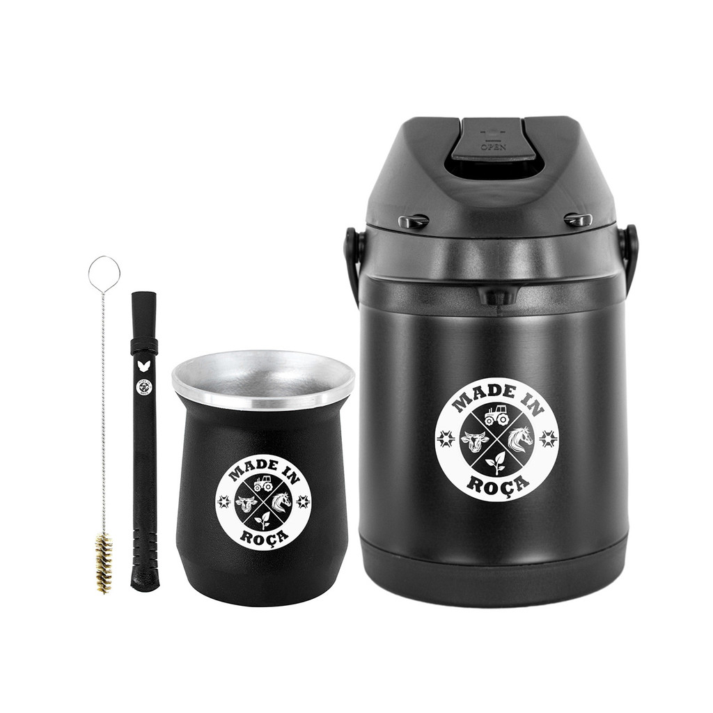 Kit Tereré Garrafa Preta Térmica 2.5l Bomba Chacal Preta Copo Cuia Alumínio Preto em Oferta na Shopee