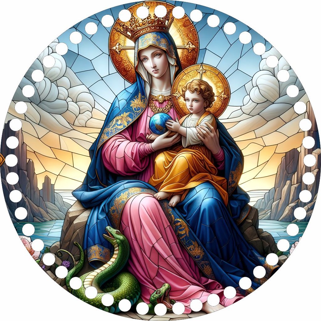 Base Crochê Redonda Nossa Senhora da Penha - Arte Estilo Vitral