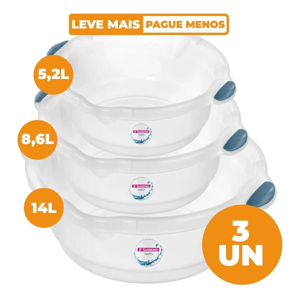 Kit 3 Bacias Plásticas Transparentes Tamanhos Variados Hydrus Sanremo em Oferta na Shopee