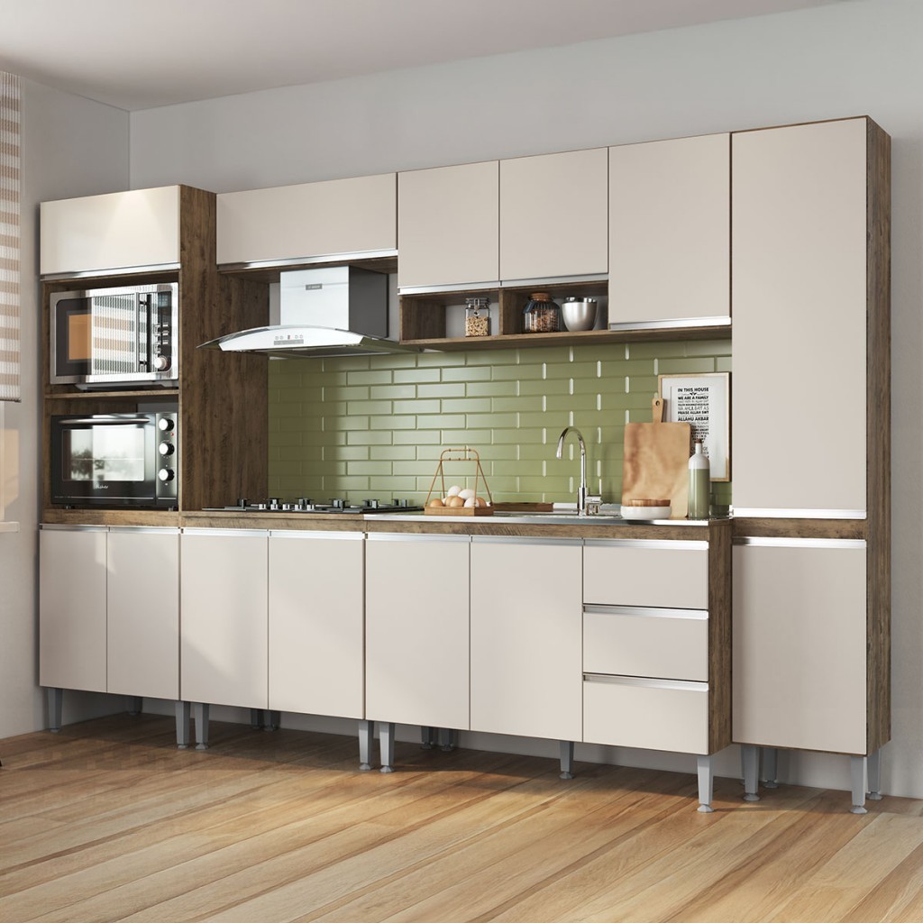 Armário de Cozinha Thalia 13 Portas 3 Gavetas Itauba/Off White - Pnr Móveis em Oferta na Shopee