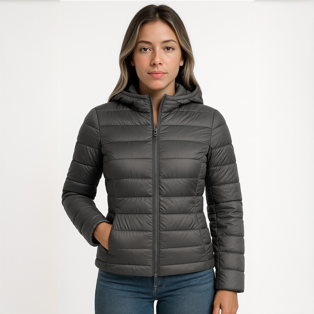 Jaqueta Puffer Feminina Capuz Removível Inverno Blusa Casaco Preta Preto Capuz removível Bolso interno Feminino Slim