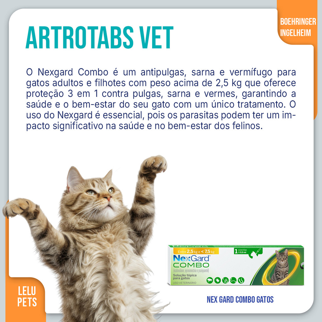 Detalhes do Nexgard Combo para Gatos - Antipulgas, Carrapatos, Sarna e Vermífugo Intestinal e Cardíaco - 1 Pipeta 2,5kg a 7,5kg